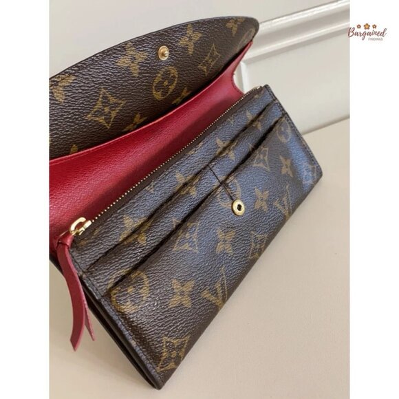 Authentic Louis Vuitton Monogram Canvas Leather Red Emilie Long Wallet CA2163 - Picture 8 of 13